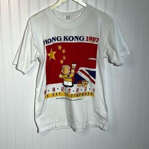Vintage 1997 Hong Kong British T-Shirt Men’s Large White/Red Short Sleeve Flag